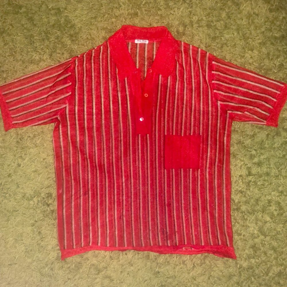 Miu Miu Striped Red Mesh Polo Shirt!